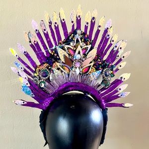 Purple zip tie crown with embellishments